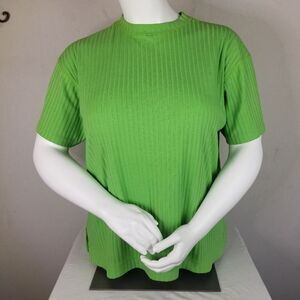 Moda Internazionale Forelli‎ Lime Green Ribbed Short Sleeve Top Size 18/20